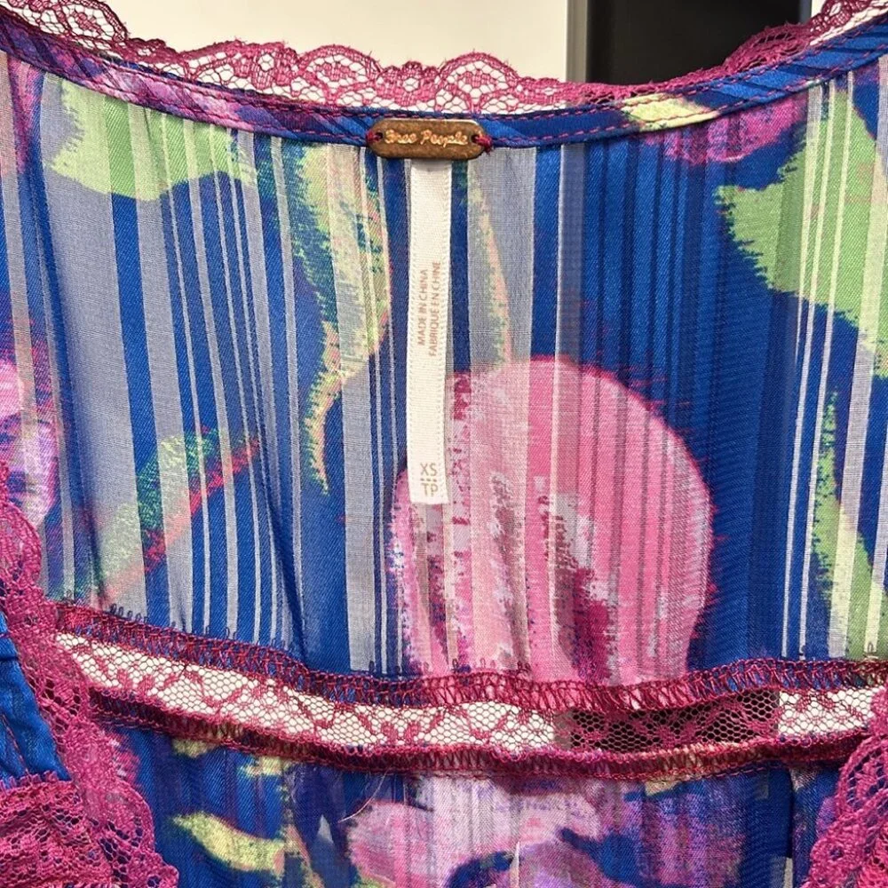 Free People Spring Fling Mini violet dress blue pink purple lace button down - Picture 4 of 6